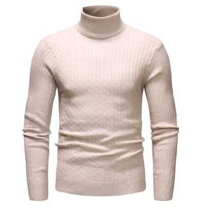 Kaxiya2021 Men's Long Sleeve Turtleneck Sweater Slim Thermal Knitted Twisted Pullover Basic Solid Casual Soft Comfy Jumpers (Apricot,X-Large)