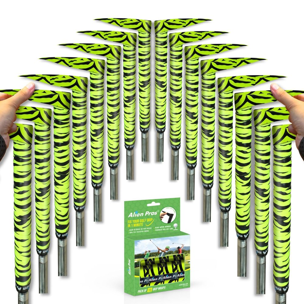 ALIEN PROS Golf Grip Wrapping Tapes (16-Pack) - Innovative Golf Club Grip Solution - Enjoy a Fresh New Grip Feel in Less Than 1 Minute (16-Pack, Neon Tiger)