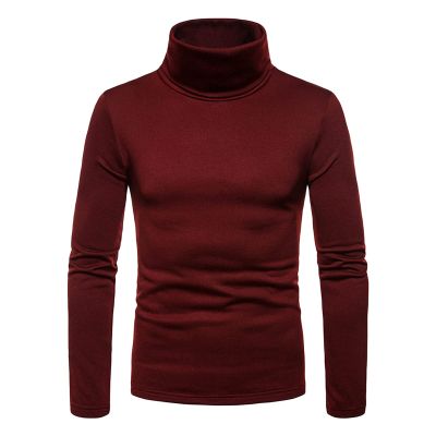 Men's Turtleneck Long Sleeve T Shirt Lightweight Slim Fit Basic Thermal Pullover Cotton Soft Solid Base Layer Shirt (Red,Medium)