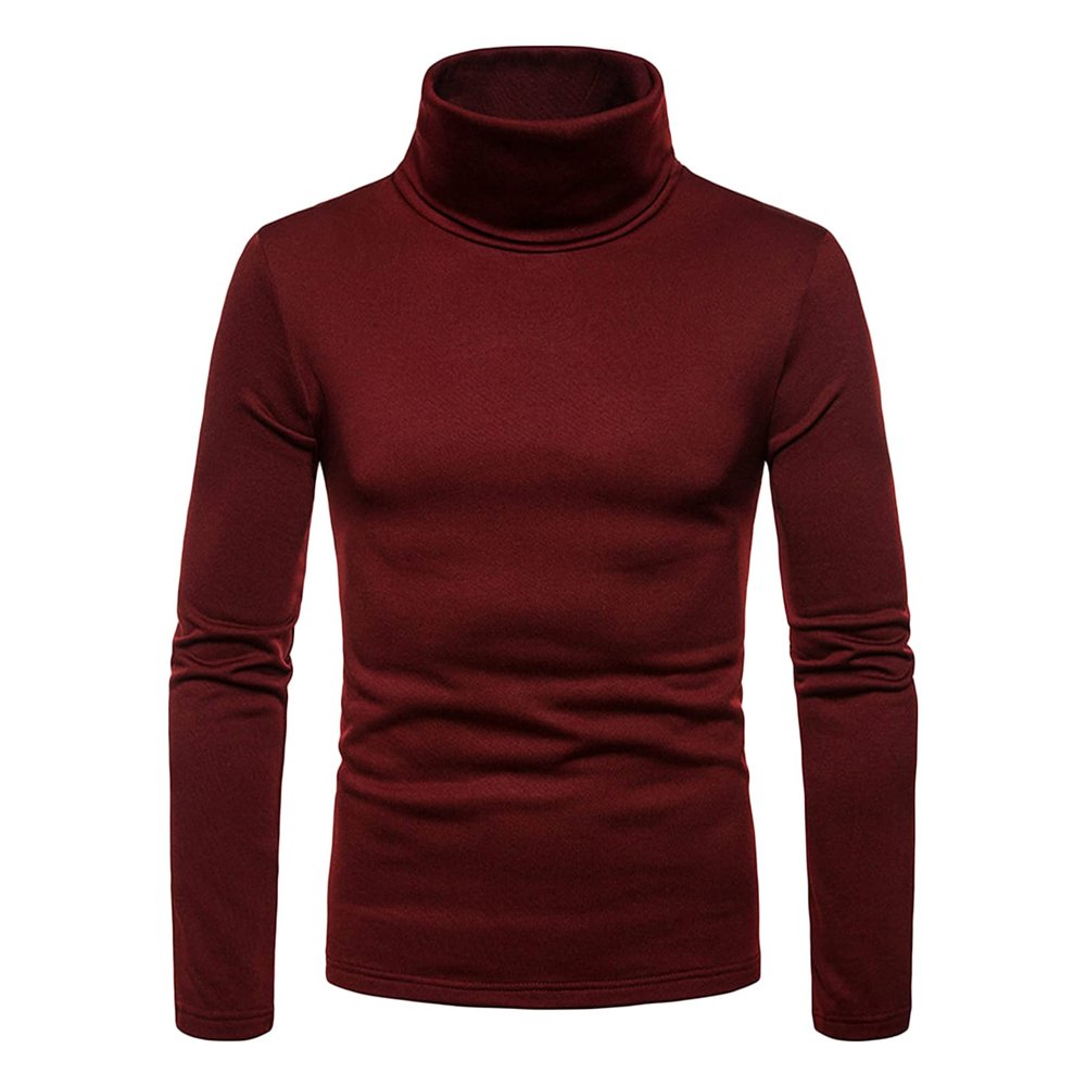 Men's Turtleneck Long Sleeve T Shirt Lightweight Slim Fit Basic Thermal Pullover Cotton Soft Solid Base Layer Shirt (Red,Medium)