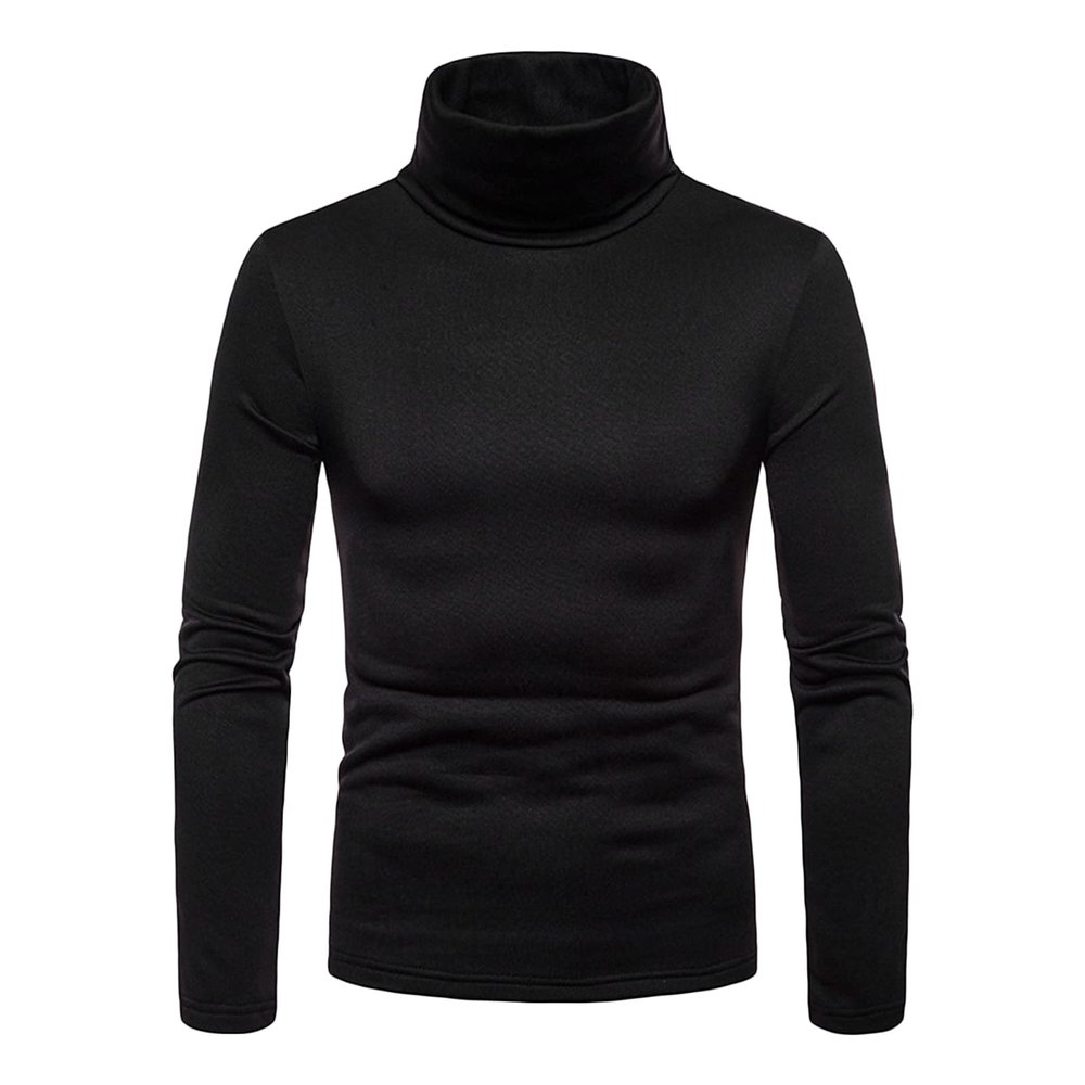 Kaxiya2021 Men's Turtleneck Long Sleeve T Shirt Lightweight Slim Fit Basic Thermal Pullover Cotton Soft Solid Base Layer Shirt (Black,Medium)