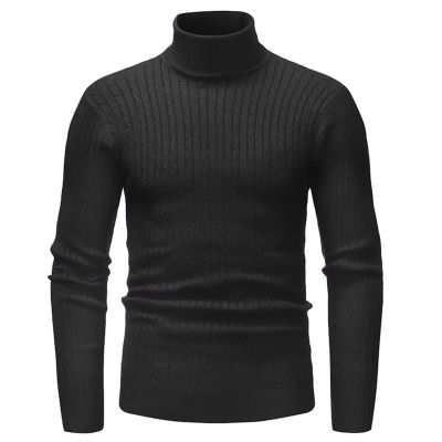Kaxiya2021 Men's Long Sleeve Turtleneck Sweater Slim Thermal Knitted Twisted Pullover Basic Solid Casual Soft Comfy Jumpers (Black,Large)