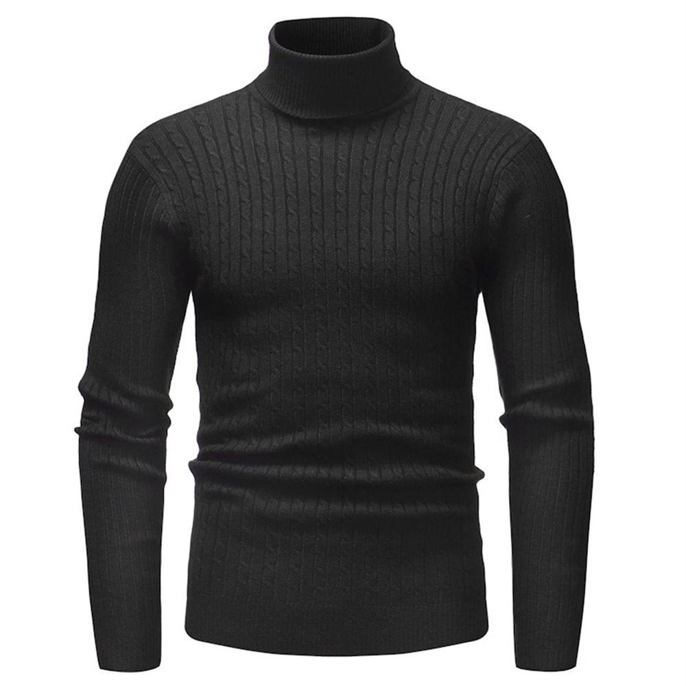 Kaxiya2021 Men's Long Sleeve Turtleneck Sweater Slim Thermal Knitted Twisted Pullover Basic Solid Casual Soft Comfy Jumpers (Black,Large)