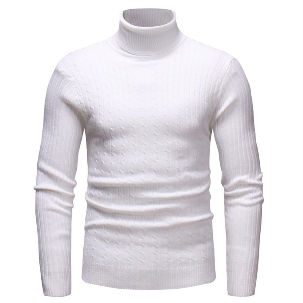Kaxiya2021 Men's Long Sleeve Turtleneck Sweater Slim Thermal Knitted Twisted Pullover Basic Solid Casual Soft Comfy Jumpers (White,Medium)