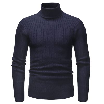 Kaxiya2021 Men's Long Sleeve Turtleneck Sweater Slim Thermal Knitted Twisted Pullover Basic Solid Casual Soft Comfy Jumpers (Navy Blue,Medium)