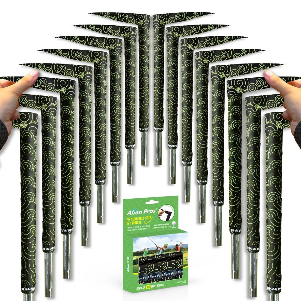 Alien Pros Golf Grip Wrapping Tapes (16-Pack) - Innovative Golf Club Grip Solution - Enjoy a Fresh New Grip Feel in Less Than 1 Minute (16-Pack, Black Clouds)