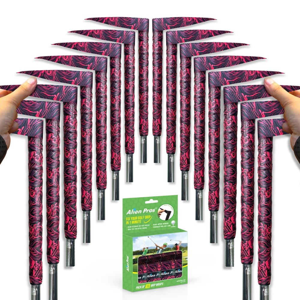 Alien Pros Golf Grip Wrapping Tapes (16-Pack) - Innovative Golf Club Grip Solution - Enjoy a Fresh New Grip Feel in Less Than 1 Minute (16-Pack, Fire)