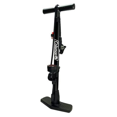 Coleman Bicycle Air Pump, Pressure Gauge, English, American Style, Presta Type, Valve Compatible, Black Floor Pump