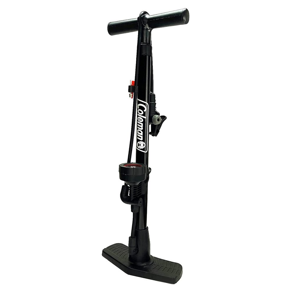Coleman Bicycle Air Pump, Pressure Gauge, English, American Style, Presta Type, Valve Compatible, Black Floor Pump