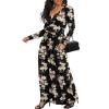 LILBETTER Women Long Sleeve Deep V Neck Loose Plain Long Maxi Casual Dress(Flower Black, XX-Large) view 2