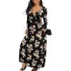 LILBETTER Women Long Sleeve Deep V Neck Loose Plain Long Maxi Casual Dress(Flower Black, XX-Large) view 3