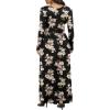 LILBETTER Women Long Sleeve Deep V Neck Loose Plain Long Maxi Casual Dress(Flower Black, XX-Large) view 4