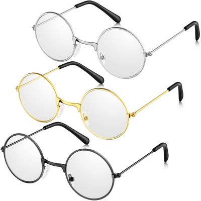 Zjoey 3 Pairs Kid Santa Claus Glasses Metal Wire Rim Clear Lens Eyewear Fabric Doll Dress Up Eyeglasses Dolls Costume Accessories for Old Man Old Lady Costume (4.53 Inch, Fit for Kid Costume)