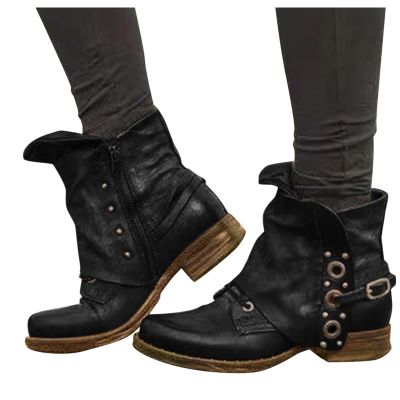 Bcshiye Ankle Boots for Women Low Heel,Fashion Slip-on Dressy Round Toe Combat Boots Comfort Western Chelsea Booties