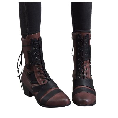Bcshiye Women's Booties Pointed Toe Fashion Slip On Ankle Boots Mid Heel Mid Calf Boots Warm Outdoor Western Shoes