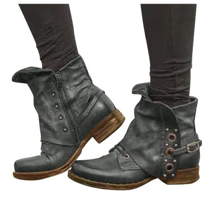 Bcshiye Ankle Boots for Women Low Heel,Fashion Slip-on Dressy Round Toe Combat Boots Comfort Western Chelsea Booties