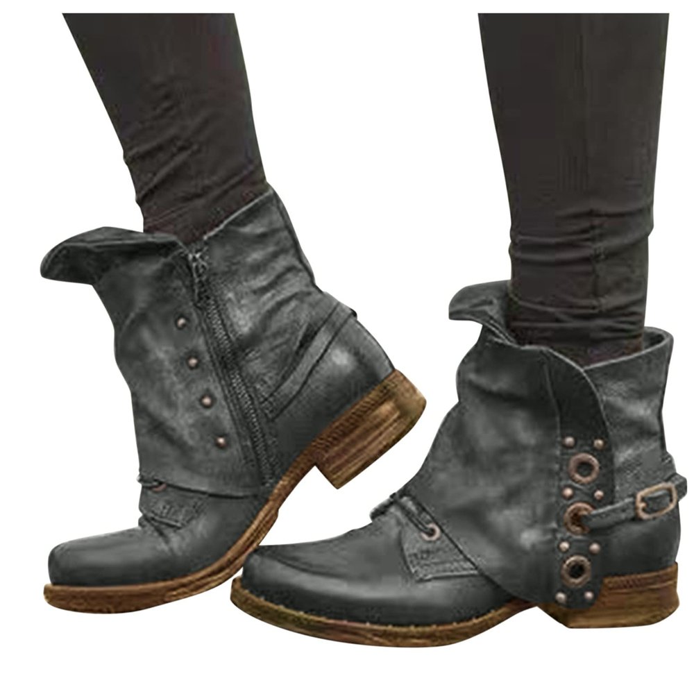 Bcshiye Ankle Boots for Women Low Heel,Fashion Slip-on Dressy Round Toe Combat Boots Comfort Western Chelsea Booties