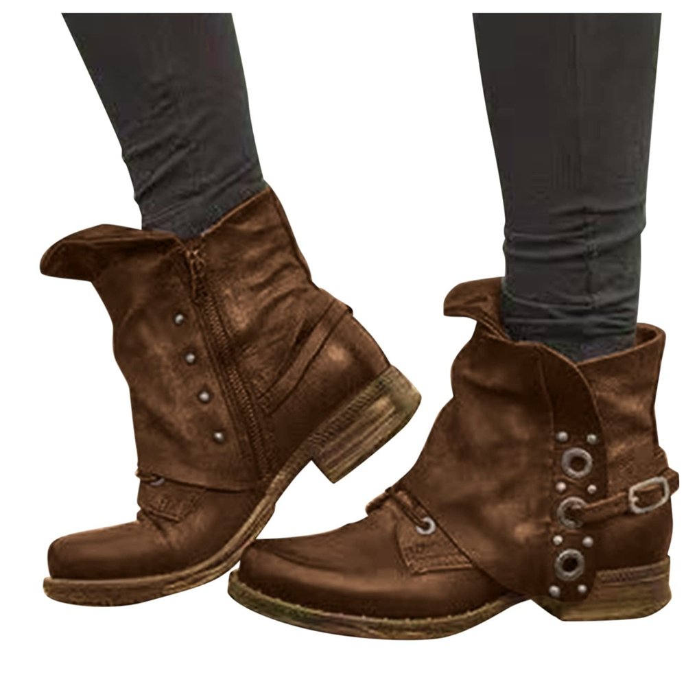 Bcshiye Ankle Boots for Women Low Heel,Fashion Slip-on Dressy Round Toe Combat Boots Comfort Western Chelsea Booties