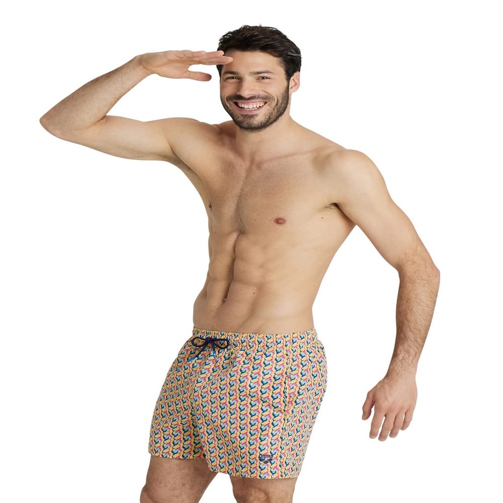 ARENA- Men's Boxer Swim Trunks, Swimming Shorts, Bathing Suit for Men, Athletic Swim Trunks, Quick Drying, External Drawstring,Freak Rose Multi