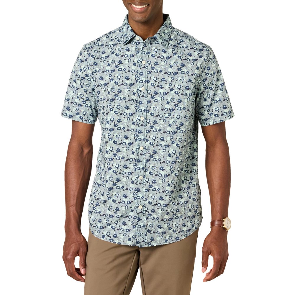 Amazon Essentials Short Sleeve Shirt for Men, Available in Big & Tall, Blue Floral, X-Small
