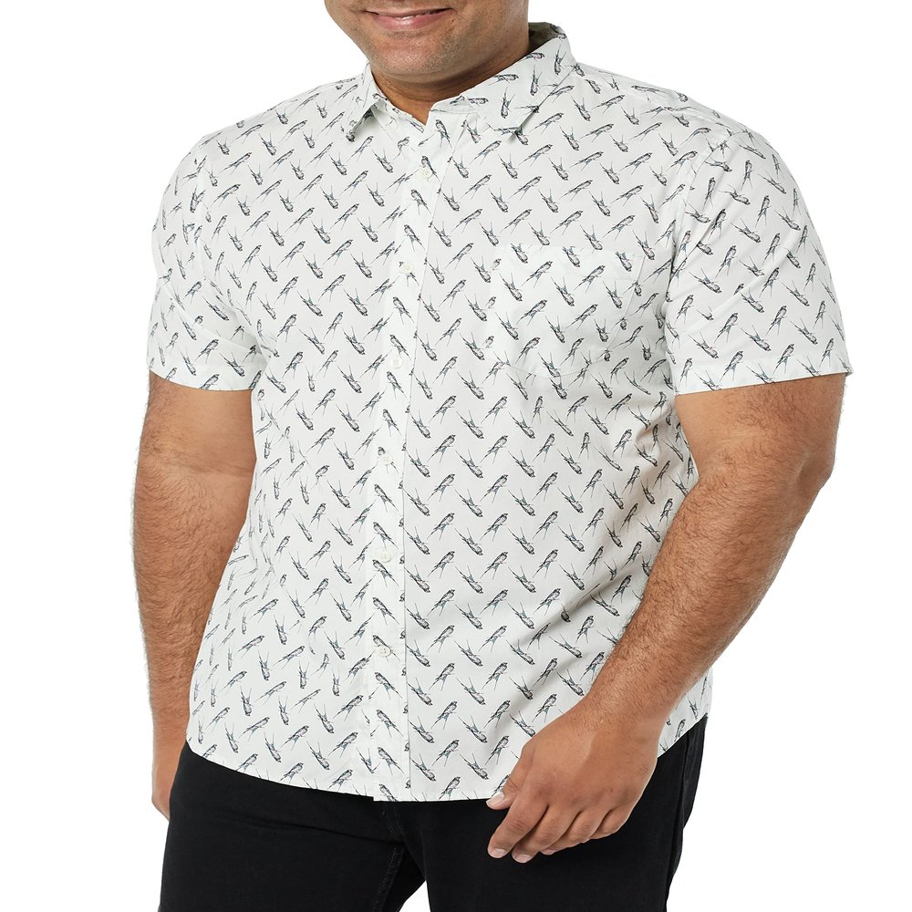 Amazon Essentials Men's Slim-Fit Short-Sleeve Poplin Shirt, Light Blue Bird Print, XX-Large