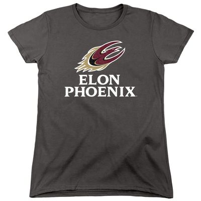 Elon University Official Phoenix Logo Women's T Shirt,Charcoal, Large