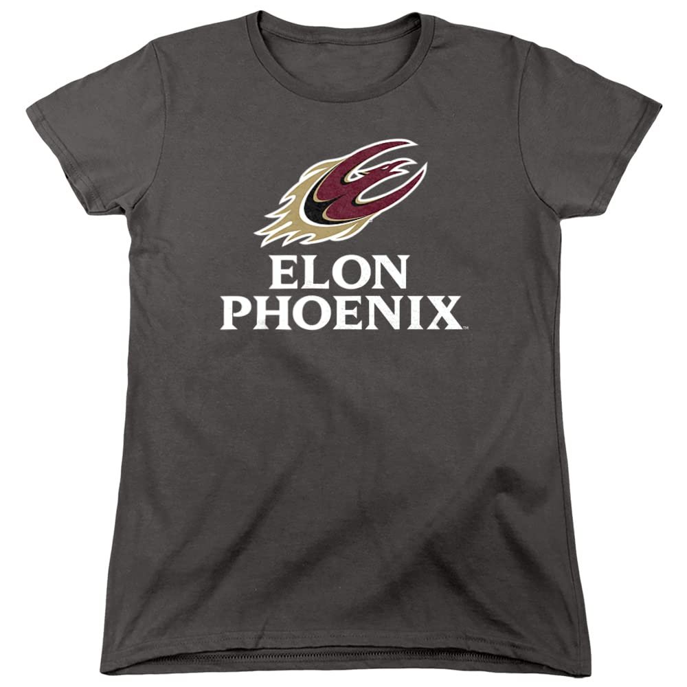 Elon University Official Phoenix Logo Women's T Shirt,Charcoal, Large