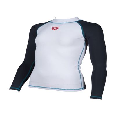 ARENA Girl's Long Sleeves Rash Vest, Swim Shirt with Uv Sun Protetion, White/Ash Grey, 29