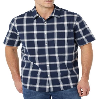 Amazon Essentials Short Sleeve Shirt for Men, Available in Big & Tall, Navy White Buffalo Plaid, Small