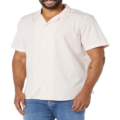 Amazon Essentials Men's Vacation Cotton Resort Shirt, Slim-Fit Short Sleeve, Pink, Small