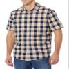 Amazon Essentials Short Sleeve Shirt for Men, Available in Big & Tall, Navy Peach Plaid, X-Small view 1
