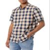 Amazon Essentials Short Sleeve Shirt for Men, Available in Big & Tall, Navy Peach Plaid, X-Small view 4