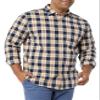 Amazon Essentials Men's Long-Sleeve Regular-Fit Stretch Poplin Shirt, Navy Peach Plaid, Small view 1