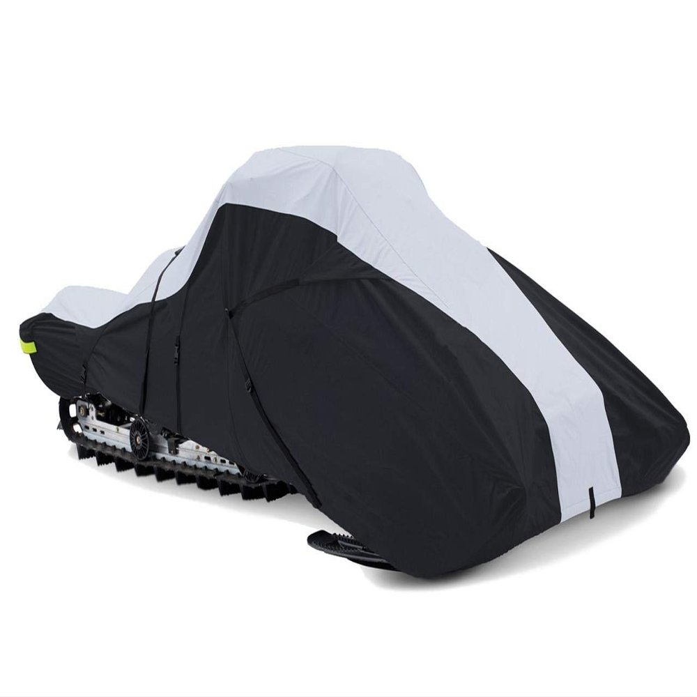 SBU Full Fitment Snowmobile Cover Compatible for The Ski Doo Bombardier Renegade X 900 ACE Turbo Rmodel Years 2022-2022. 600 Denier Black and Gray, trailerable.