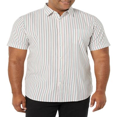Amazon Essentials Men's Slim-Fit Short-Sleeve Poplin Shirt, Pink Teal Blue Stripe, X-Large