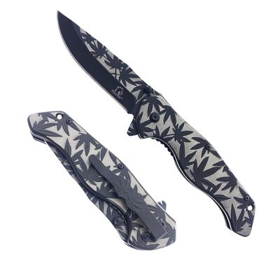 Falcon 8 Inch Leaf Engraved Folding Pocket Knife 440 Stainless Steel Blade, Manual opening Open, Glossy Black Handle with Pocket Clip (Black)