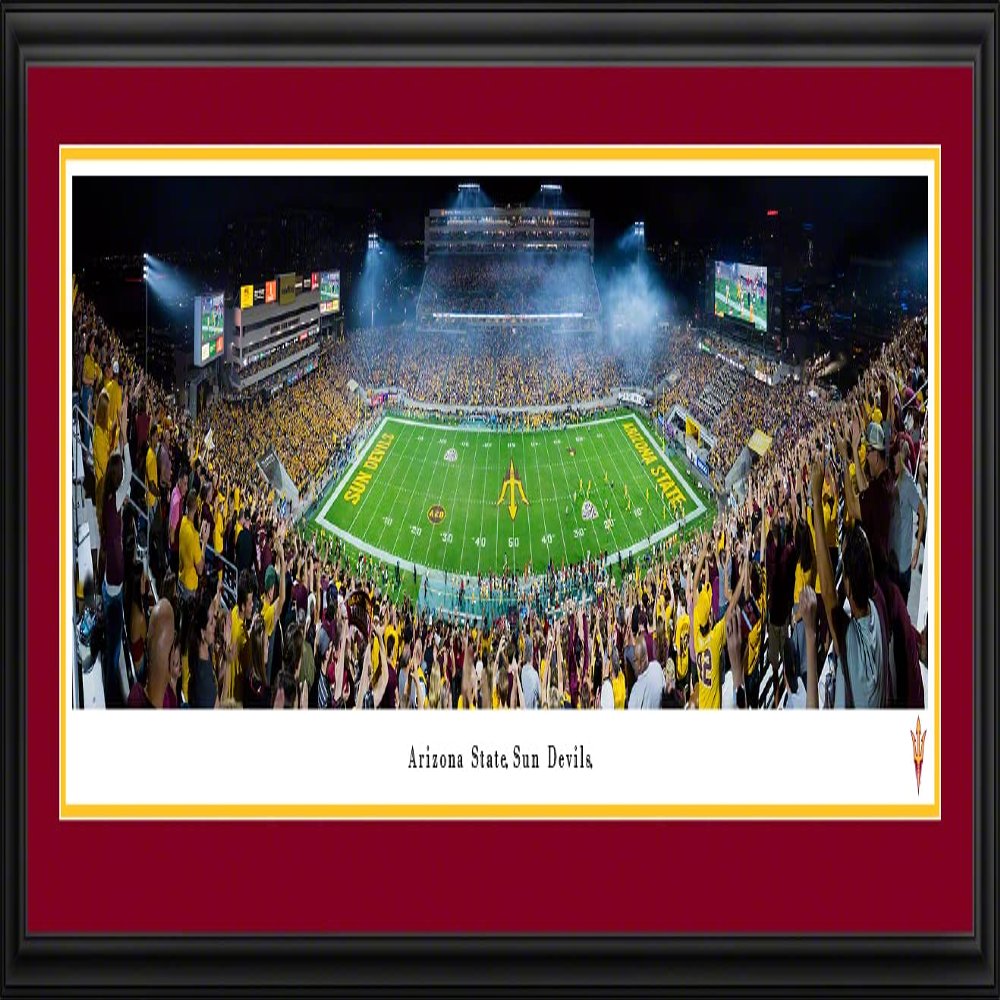 Arizona State Football (50 yd-night) - 44x18-inch Double Mat, Deluxe Framed Picture by Blakeway Panoramas