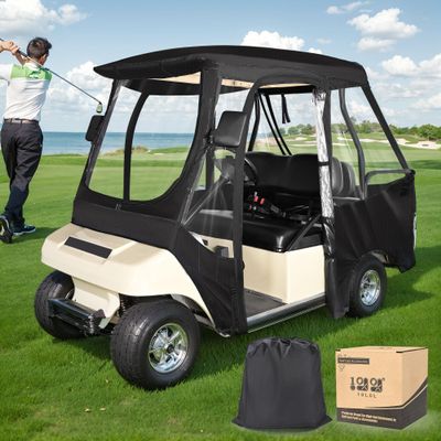 10L0L 360 Panoramic Golf Cart Enclosure for Club Car DS 4 Passenger, with 4-Side Zipper Doors, Portable Waterproof Cover