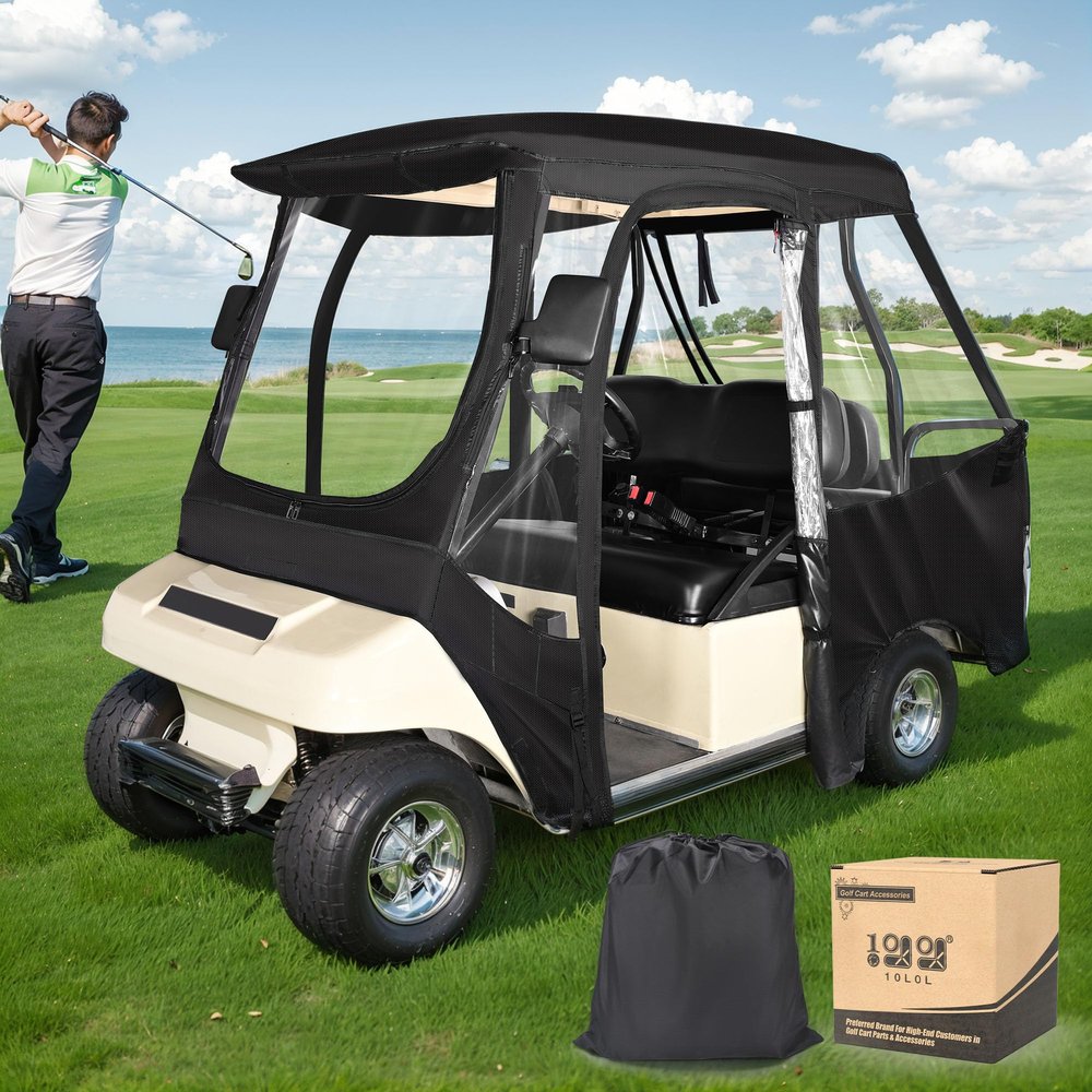 10L0L 360 Panoramic Golf Cart Enclosure for Club Car DS 4 Passenger, with 4-Side Zipper Doors, Portable Waterproof Cover
