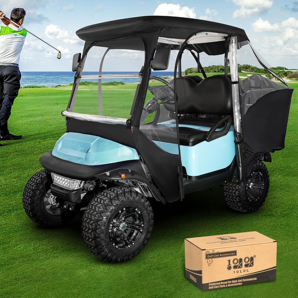 10L0L Golf Cart Enclosure for Club Car Precedent 4 Passenger, Fits 57'' Roof with 4-Side Zipper Doors, 360 Panoramic Windows & Security Side Mirror Openings