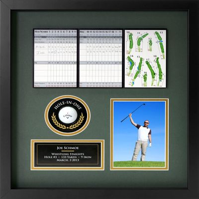 Hole-in-One Golf Display Case Frame, 3 or 4 Components for Ball, Scorecard, Photo & Printed Graphic Info Insert (Premium, 4 Components)
