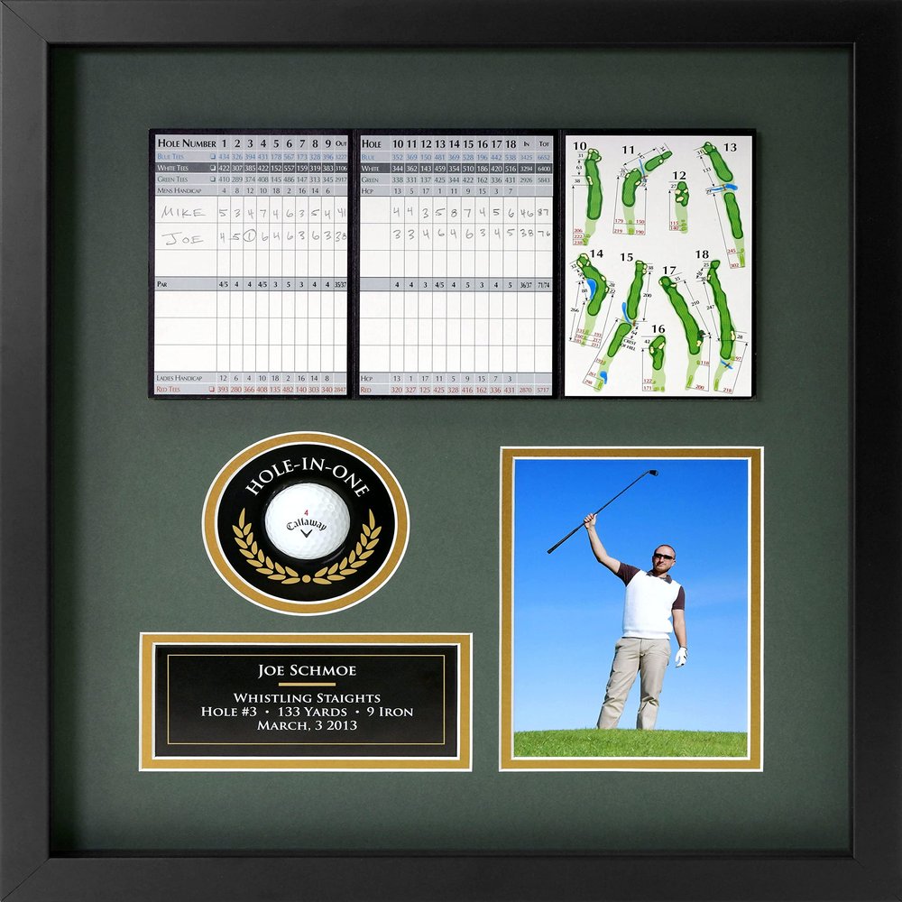 Hole-in-One Golf Display Case Frame, 3 or 4 Components for Ball, Scorecard, Photo & Printed Graphic Info Insert (Premium, 4 Components)