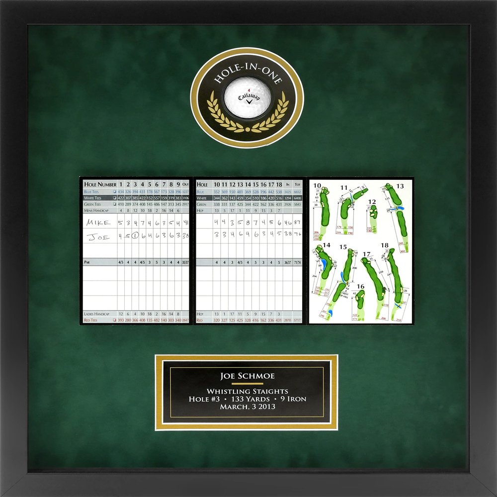 Hole-in-One Golf Display Case Frame, 3 or 4 Components for Ball, Scorecard, Photo & Printed Graphic Info Insert (Elite, 3 Components)
