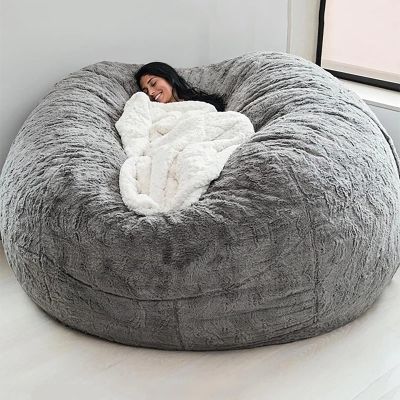QAIOXINGXING Bean Bag Chair Cover Breathable and Comfortable 5/6/7FT Big Soft Washable Micro-Fiber for Adult Living Room Furniture Big Round Soft Fluffy Faux Fur BeanBag Lazy Sofa (No Filler)