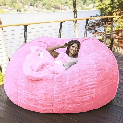 QAIOXINGXING Bean Bag Chair Cover Breathable and Comfortable 5/6/7FT Big Soft Washable Micro-Fiber for Adult Living Room Furniture Big Round Soft Fluffy Faux Fur BeanBag Lazy Sofa (No Filler)