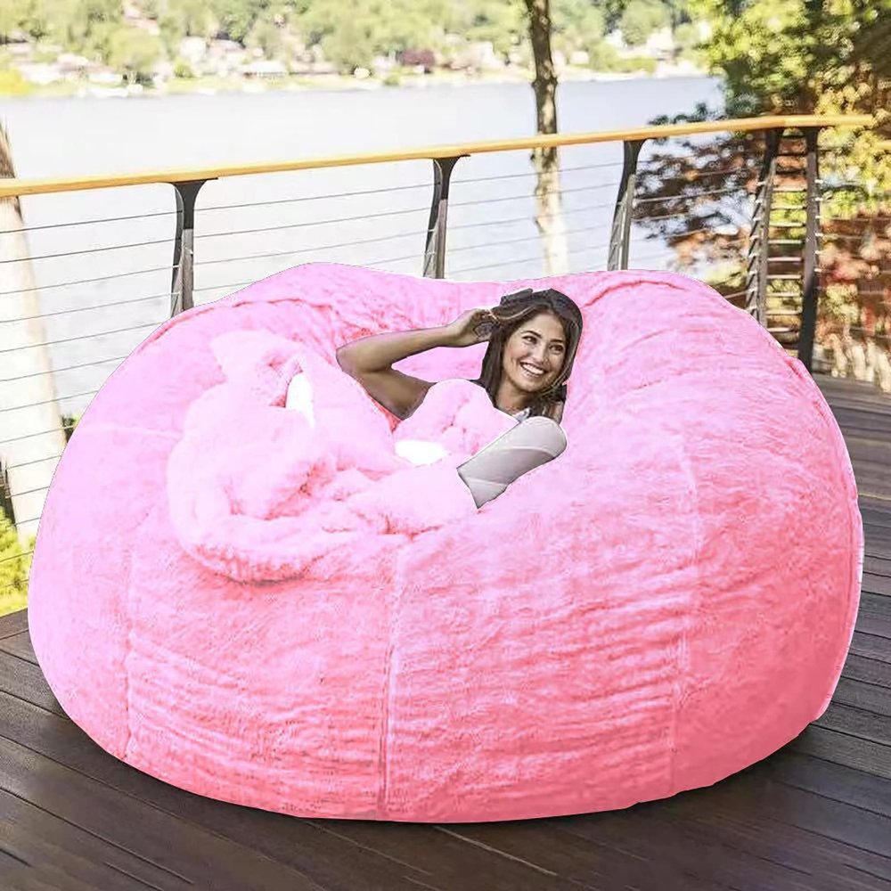 QAIOXINGXING Bean Bag Chair Cover Breathable and Comfortable 5/6/7FT Big Soft Washable Micro-Fiber for Adult Living Room Furniture Big Round Soft Fluffy Faux Fur BeanBag Lazy Sofa (No Filler)