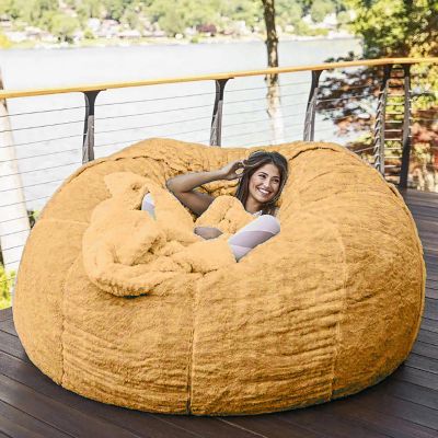 QAIOXINGXING Bean Bag Chair Cover Breathable and Comfortable 5/6/7FT Big Soft Washable Micro-Fiber for Adult Living Room Furniture Big Round Soft Fluffy Faux Fur BeanBag Lazy Sofa (No Filler)