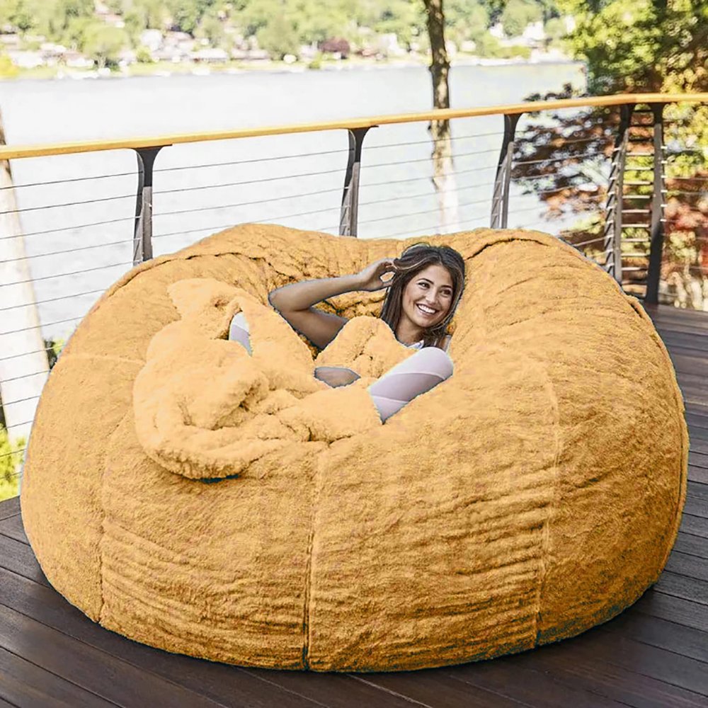 QAIOXINGXING Bean Bag Chair Cover Breathable and Comfortable 5/6/7FT Big Soft Washable Micro-Fiber for Adult Living Room Furniture Big Round Soft Fluffy Faux Fur BeanBag Lazy Sofa (No Filler)