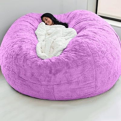 QAIOXINGXING Bean Bag Chair Cover Breathable and Comfortable 5/6/7FT Big Soft Washable Micro-Fiber for Adult Living Room Furniture Big Round Soft Fluffy Faux Fur BeanBag Lazy Sofa (No Filler)