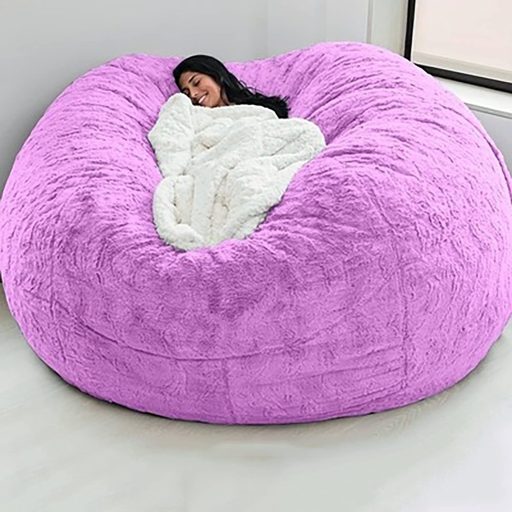 QAIOXINGXING Bean Bag Chair Cover Breathable and Comfortable 5/6/7FT Big Soft Washable Micro-Fiber for Adult Living Room Furniture Big Round Soft Fluffy Faux Fur BeanBag Lazy Sofa (No Filler)